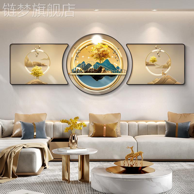 网红客墙厅装饰沙画发背景墙气挂画轻奢级感大高档画新高款三联墙图片