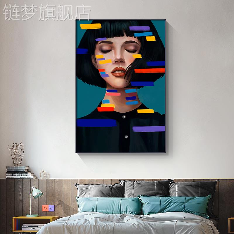 网红后现代时尚轻奢厅饰画客玄关走装廊人物美女竖版挂画商业空间