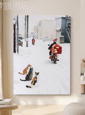 网红冬季雪景手绘画白色客厅高档装饰画肌理丙烯玄纯关瑞油雪壁画