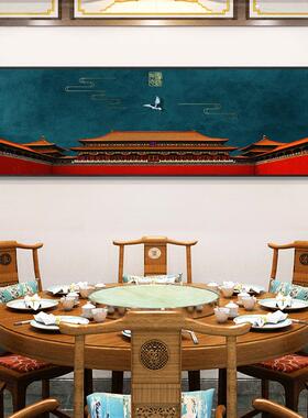 网红火锅店装饰画中式古建筑故宫客厅壁画餐饮店饭店包间喜庆红色