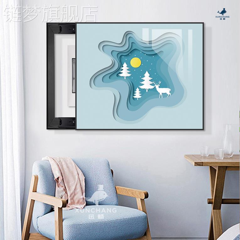 网红儿童遮挡电表房装饰画动物电箱入户电箱源开关北欧简画约挂配图片