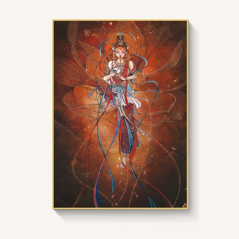 定做壁画挂画飞天仙女图敦煌新中式禅意墙画酒店会所玄关装饰画