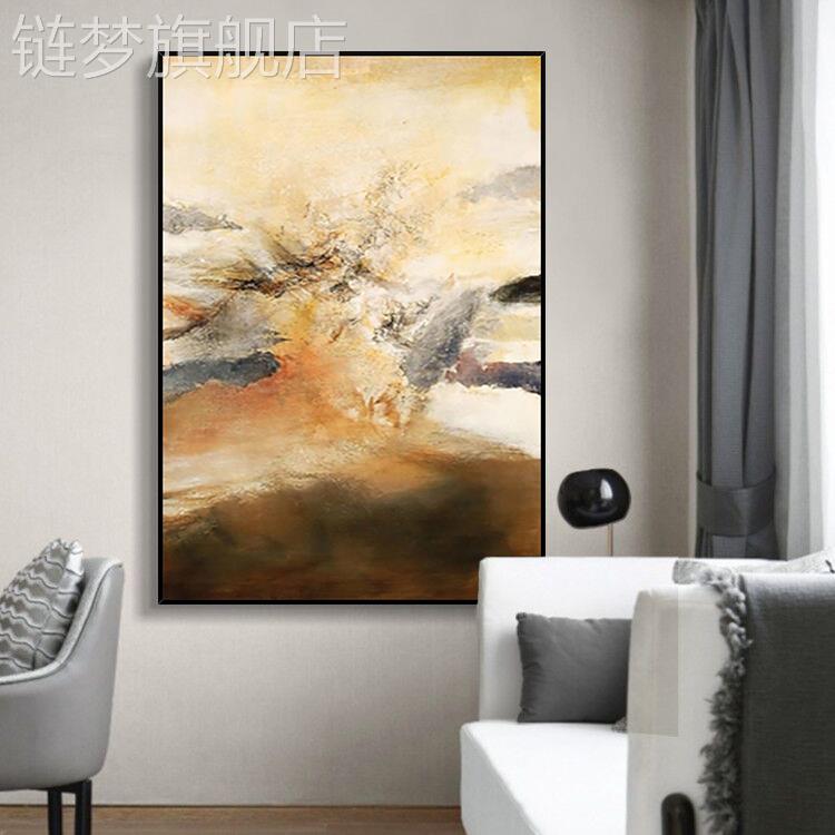 网红装油画手绘油画简约现代赵无极抽象画竖版玄关饰画过道连廊壁