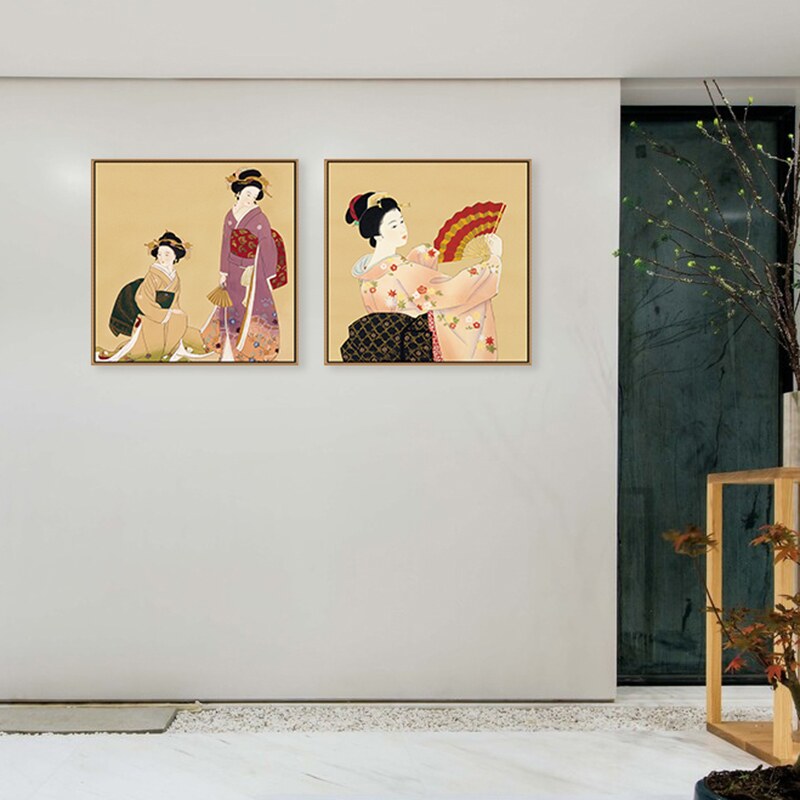 定做日式美女浮世绘仕女图日系客厅挂画寿司店装饰画壁画卧室有框