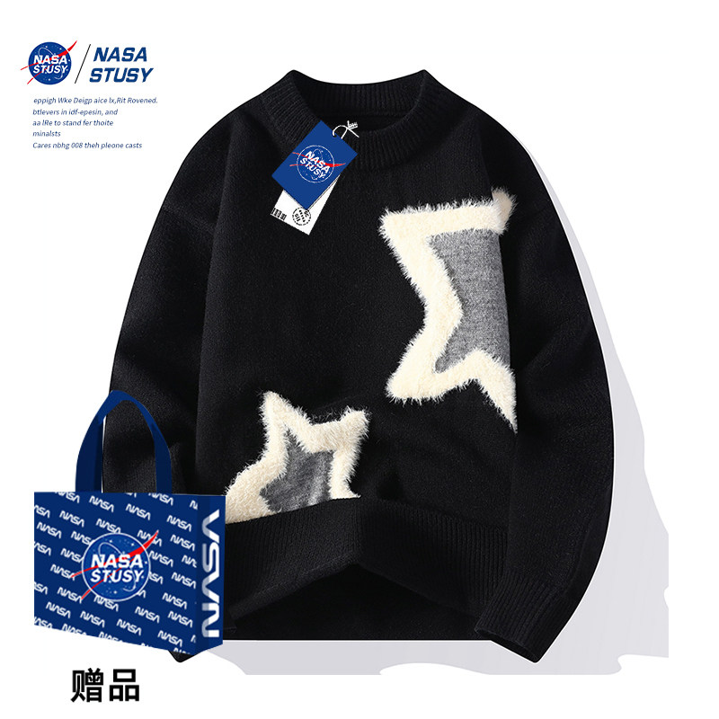 NASA STUSY美式高街2025新款秋冬装男款针织衫情侣宽松潮牌毛衣,男装,针织衫/毛衣,淘宝优惠券,粉丝福利购,淘宝优惠卷