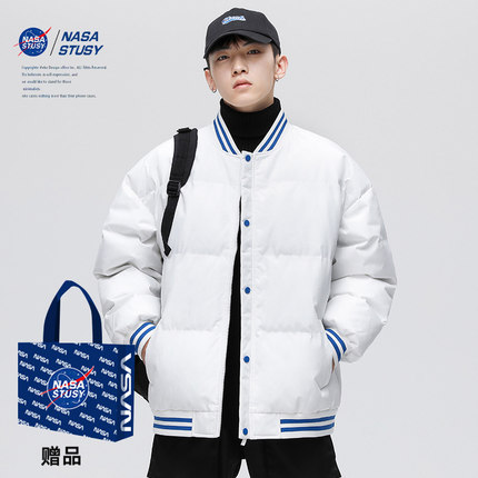 NASA STUSY冬季外套男款加厚情侣潮牌棉服冬装棒球服羽绒棉袄棉衣