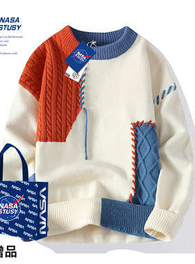 NASA STUSY美式高街2025新款秋冬装男款针织衫情侣宽松潮牌毛衣
