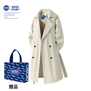 男中长款 NASA 新款 复古2026秋冬装 风衣外套潮牌过膝大衣 STUSY美式