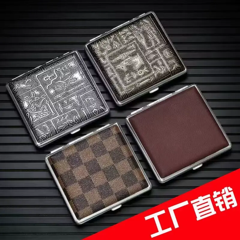 超薄高档烟盒20支装黑色印花皮质抗压防潮烟夹简约香烟盒男士礼