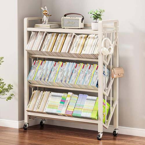 书架落地置物架可移动小推车书本收纳架家用简易多层放书包置物架