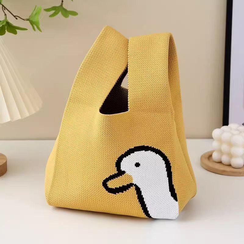 水桶包上班族手提袋可爱水桶型手拎便当包外出手提针织包新款编织