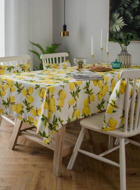 桌布布艺防水柠檬印花小清新黄色韩式风格INS网红桌垫茶几餐桌布