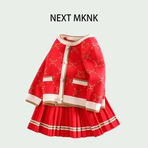 英国NEXT MKNK女宝宝针织衫裙子套装秋季女童红色拜年服周岁礼服