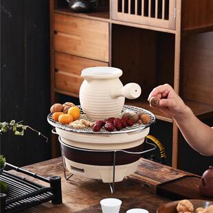 LF202305壶明火电陶炉烤茶茶罐茶炉煮茶 瓷围炉陶煮茶粗陶侧把茶装