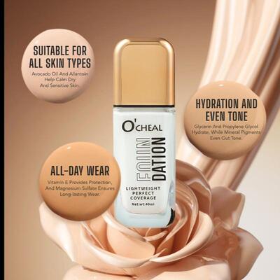 跨境亚马逊OCHEAL轻盈完美遮瑕粉底液保湿控油水润柔雾哑光bb霜