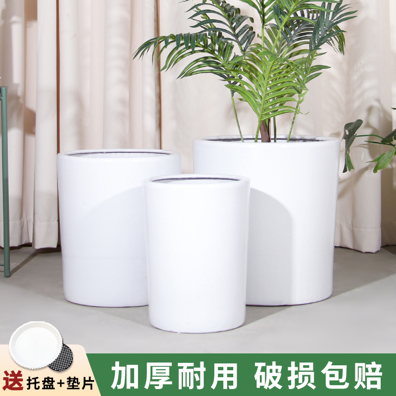 大口径花盆家用陶瓷新款加厚透气圆柱形客厅落地大绿植种树花卉盆