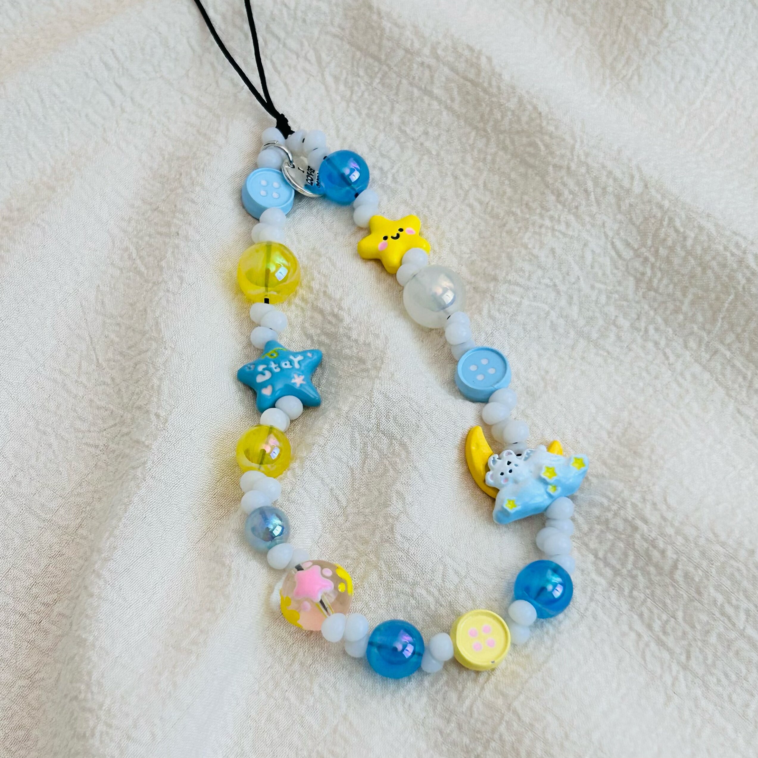 蓝色月亮小熊手机链新款手机挂绳短款ccd相机挂链女款网红百搭挂件高级感手工珠串链绳个性创意防摔吊坠ins