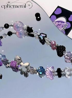 浅紫蝴蝶手机链新款手机挂绳ccd相机挂件女款拍立得挂链高级感创意挂饰手工珠串吊绳个性百搭吊坠手腕防摔