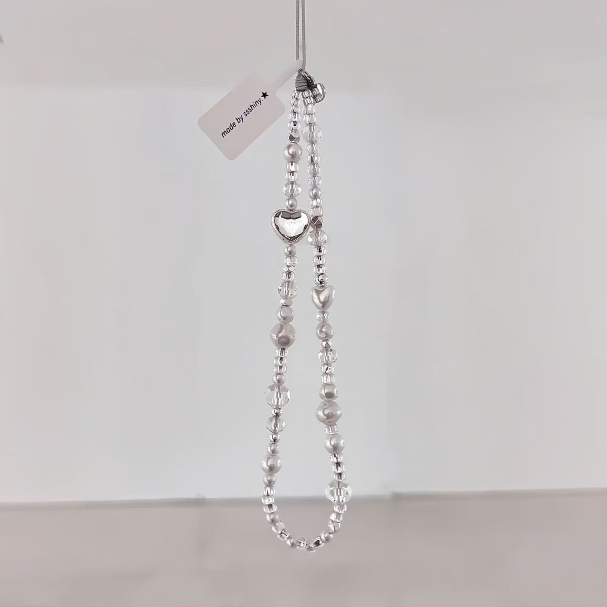 银白爱心手机链ins风手机挂绳
