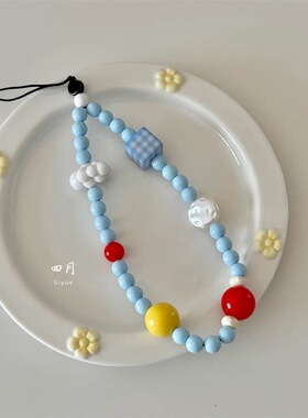 彩珠云朵手机链新款手机挂绳ccd相机挂链新款创意挂件女款高级感防摔链条手工珠串挂坠ins风个性挂饰网红原创