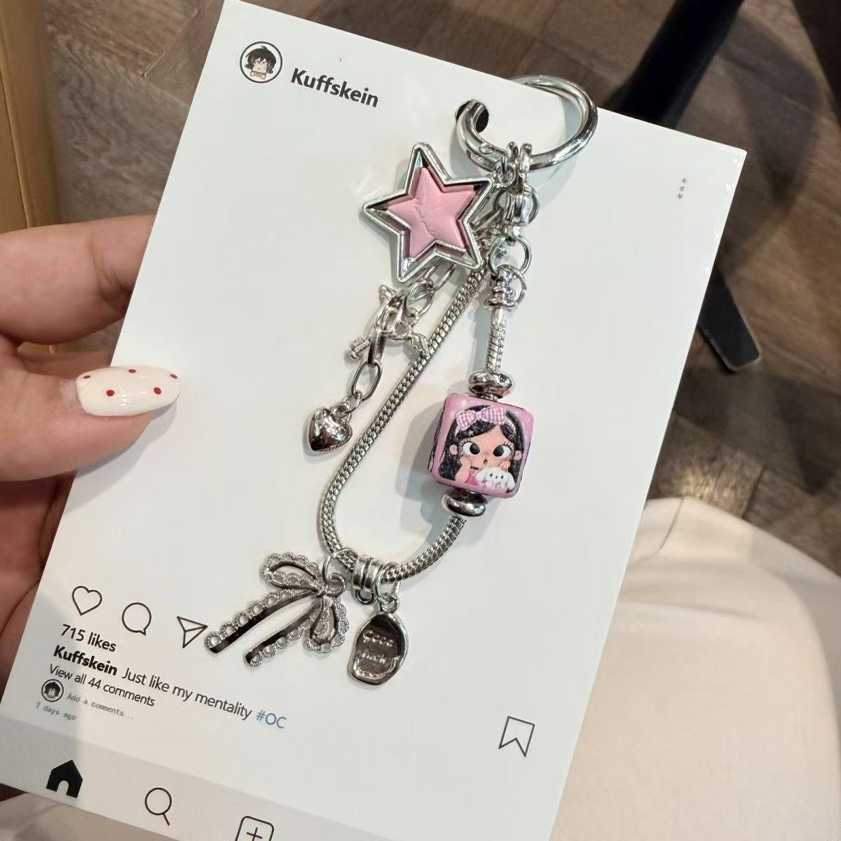 粉色星星小玉手机链蛇骨手机挂绳