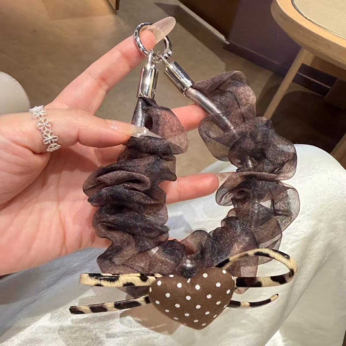 豹纹蝴蝶结爱心手机挂绳新款挂绳