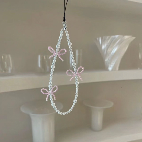 白珠蝴蝶结手机链新款手机挂绳