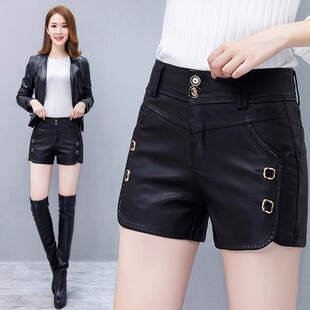 外穿休闲PU皮裤 时尚 高腰显瘦a字阔腿裤 女2022秋冬新款 气质皮短裤