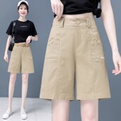 女夏季 中裤 薄款 休闲短裤 2025新款 a字高腰宽松工装 百搭阔腿5五分裤