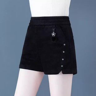 高腰外穿百搭直筒阔腿靴裤 秋冬季 女时尚 金丝绒短裤 子宽松 2025新款