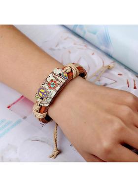 牙买加枫叶手炼皮手镯嘻哈hiphop印第安覆古手环男女情侣bracelet