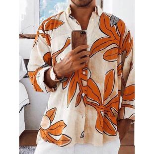男士 宽松休闲大码 时尚 印花长袖 Men 2025欧美秋季 衬衫 男装