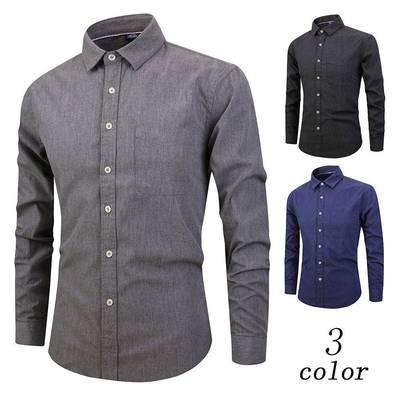 Men s Shirts men slim long sleeve dress Shirt男长袖纯色衬衫