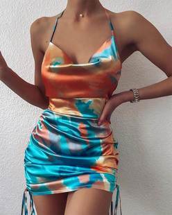 Cami Ruched Dress印花堆堆领褶皱抽绳连衣裙 Drawstring Folded