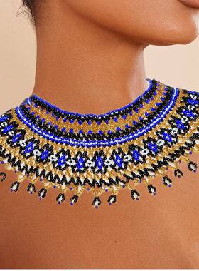 手工米珠项链原创饰品非洲图案民族披肩链necklace women