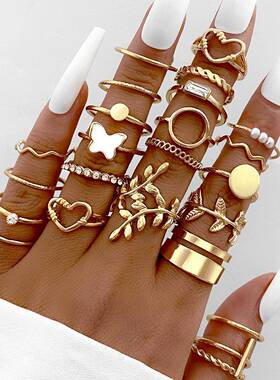 hot sale combination ring golden butterfly set rings套装戒指