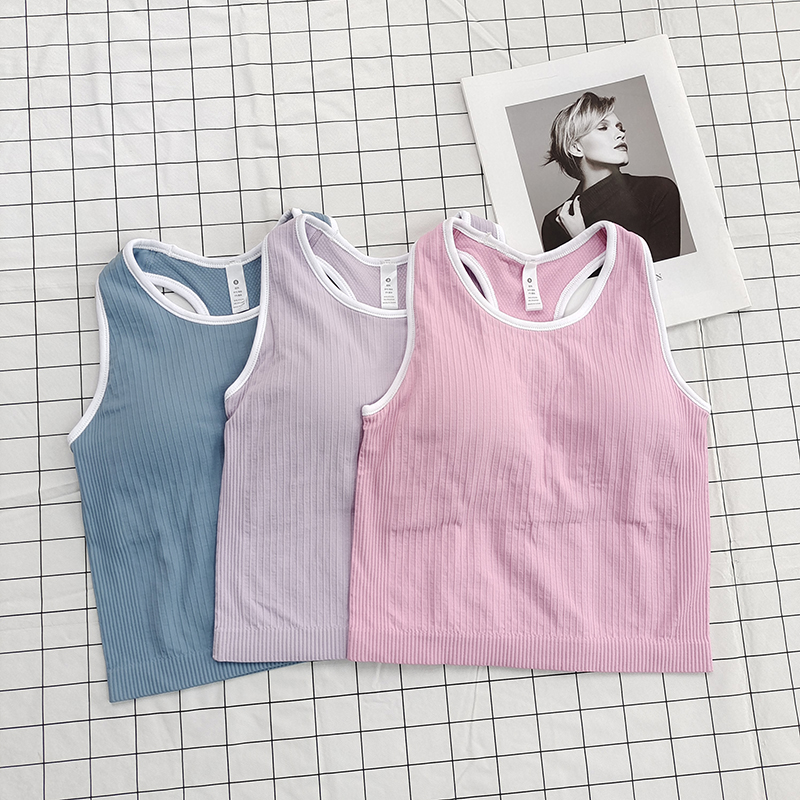 撞色边女L家拼色Ebb to Street运动瑜伽背心短款竖条纹带胸垫bra