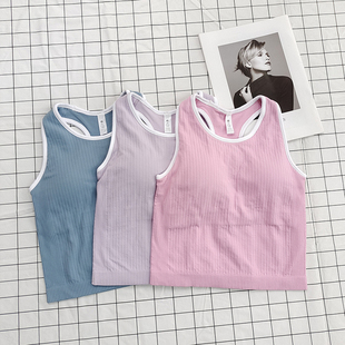 竖条纹带胸垫bra Street运动瑜伽背心短款 撞色边女L家拼色Ebb