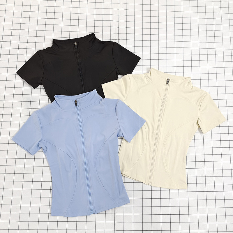 气质全拉链健身衣女夏季瑜伽服紧身显瘦短袖T恤速干跑步运动外套,运动服/休闲服装,健身衣,淘宝优惠券,粉丝福利购,淘宝优惠卷