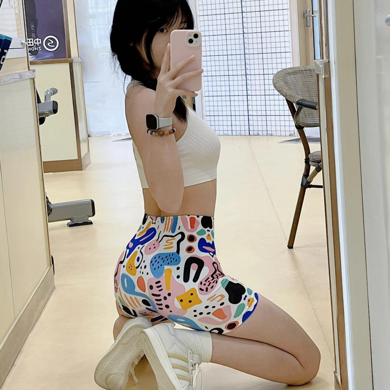 豹纹3D数码印花瑜伽短裤高腰提臀健身女紧身蜜桃裤运动跑步三分裤