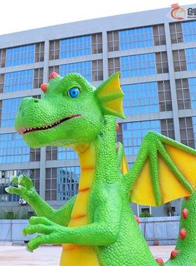 引流互动机械龙硅胶软皮绿色卡通西方龙景点打卡公园美陈装置