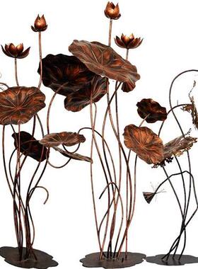 不锈钢荷叶雕塑软装酒店大堂水池铁艺金属荷花落地园林景观摆件