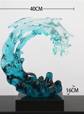 酒店样板间玄关客厅装饰品摆件现代别墅办公室透明树脂水浪花雕塑