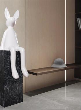 玻璃钢卡通雕塑样板间可爱动物装饰品创意公仔大号白兔子摆件坐姿