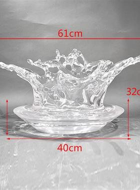 现代酒店会所大堂门厅透明水滴浪花雕塑吊饰树脂水花摆件软装饰品