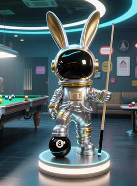 黑八科技兔台球公仔玻璃纤维雕塑门店俱乐部酒吧会所电竞引流大摆