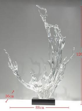 现代轻奢透明树脂雕塑浪花摆件酒店大堂样板房售楼处软装饰艺术品