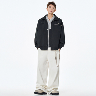 美式复古cleanfit短款夹克外套男秋季潮牌宽松休闲百搭翻领上衣服