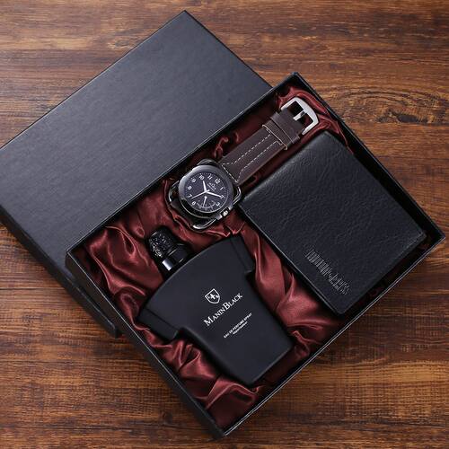 Gift set Wallet + belt quartz watch + perfume男士生日礼物