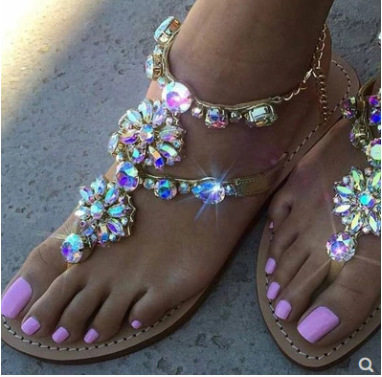 plus size 43 women flat sandals Diamond sandals shoes女凉鞋
